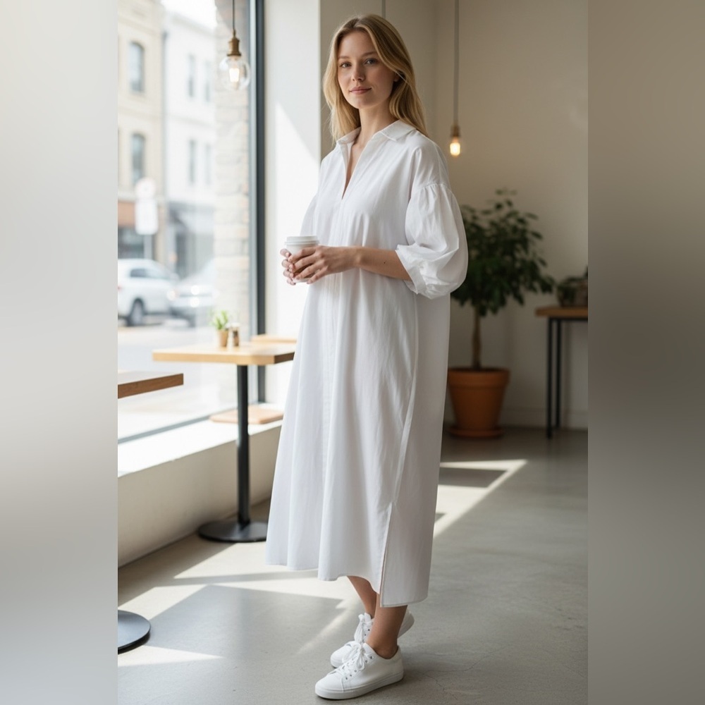 English Factory White V-Neck Midi Sleep Dress